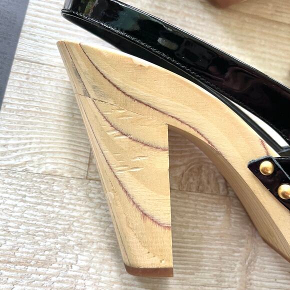Miu‎ Miu Patent Leather Slingback Wood Platform Heel Sandals | Black 38 - Picture 3 of 13